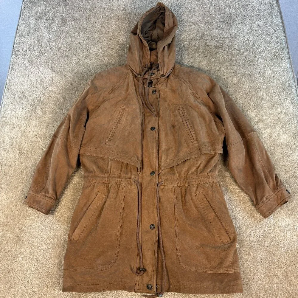 Wilsons Vintage Adventure Bound Brown Suede Jacket Coat Parka Hood Size Large